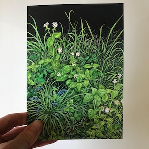 Cartão de felicitações de pintura em guache de vegetação rasteira