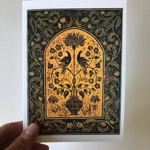 Tarjeta de felicitación a partir del grabado en madera 'Pájaros dorados'