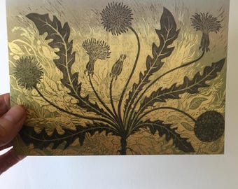 Greeting card of linocut 'Dandelion'