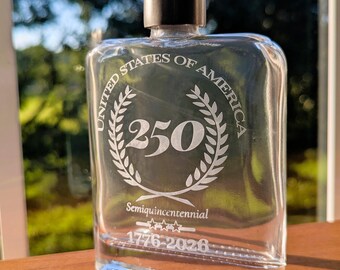 America 250th Anniversary Glass Flask, Patriotic USA Gift, Custom Engraving Personalized.