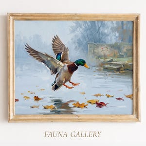Mallard Duck Print, Drake in Autumn River Wall Art, Watercolor Wildlife Poster (Digital Download)
