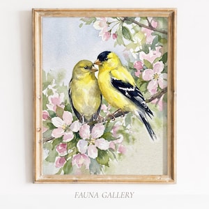 American Goldfinch Pair Print, Two Birds Wall Art, Anniversary Bird Gift, Valentine Nature Art, Songbird Couple Decor (Digital Download)