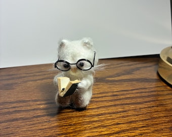 White kitty polymer clay and mohair