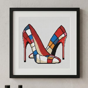 High Heels Cross Stitch Pattern, Mondrian Style Geometric Embroidery (PDF Download)