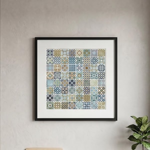 Geometric Mosaic Cross Stitch Pattern | Modern Tile Ornament Sampler | Patchwork Square Motif PDF