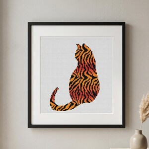Orange Tabby Cat Silhouette Cross Stitch Pattern, Modern Animal Embroidery (Digital PDF)