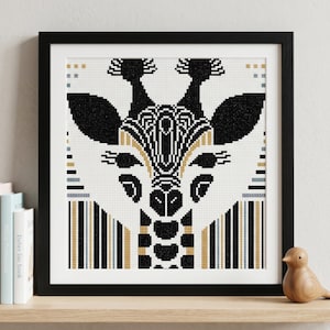 Geometric Giraffe Cross Stitch Pattern, Modern Animal Embroidery Design (Digital Download)
