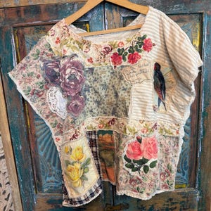 Maximalist dopamine lagenlook patchwork boxy blouse