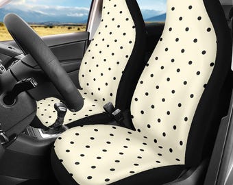 4 Pcs Cream Polka Dot Microfiber Car Seat Covers | 4-Piece Auto Interior Set Gift