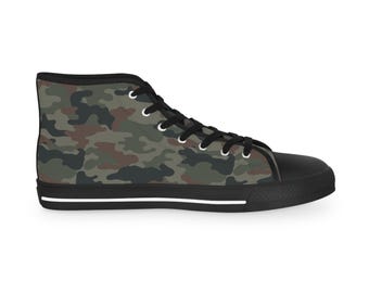 Men's Camo High Top Canvas Sneakers, Custom Urban Streetwear Athletic Shoes