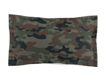 Green Woodland Camo Microfiber Pillow Sham | Camouflage Bedding