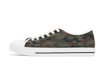 Womens Custom Camo Print Low Top Sneakers | Green Camouflage Canvas Shoes