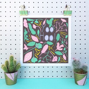 Yoo Hoo Floral Illustration, print, Giclee Print, Wall Art, Art Print, Paper Collage, Typography