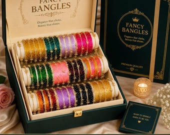 Kashmiri Ghungroo Glass Bangles Set | Multicolor Traditional Indian Bridal Jewelry (Vanity Box)