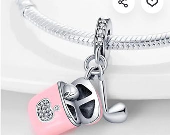 Pink Airpods Charm for European Bracelets – Silver Tone Music Note Pendant