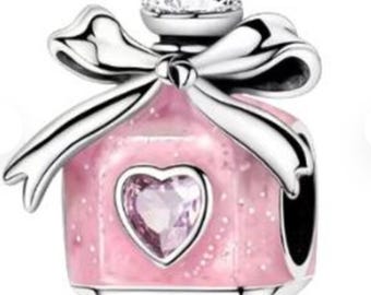 Pink Perfume Bottle Charm with Bow and Heart Crystal – Jewelry Making bead