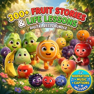 300+ AI Fruit Stories Reels | Moral Life Lessons (Digital Download)