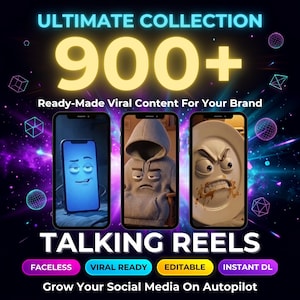 900+ AI Talking Objects Reels | Viral Faceless Content PLR MRR (Digital Download)