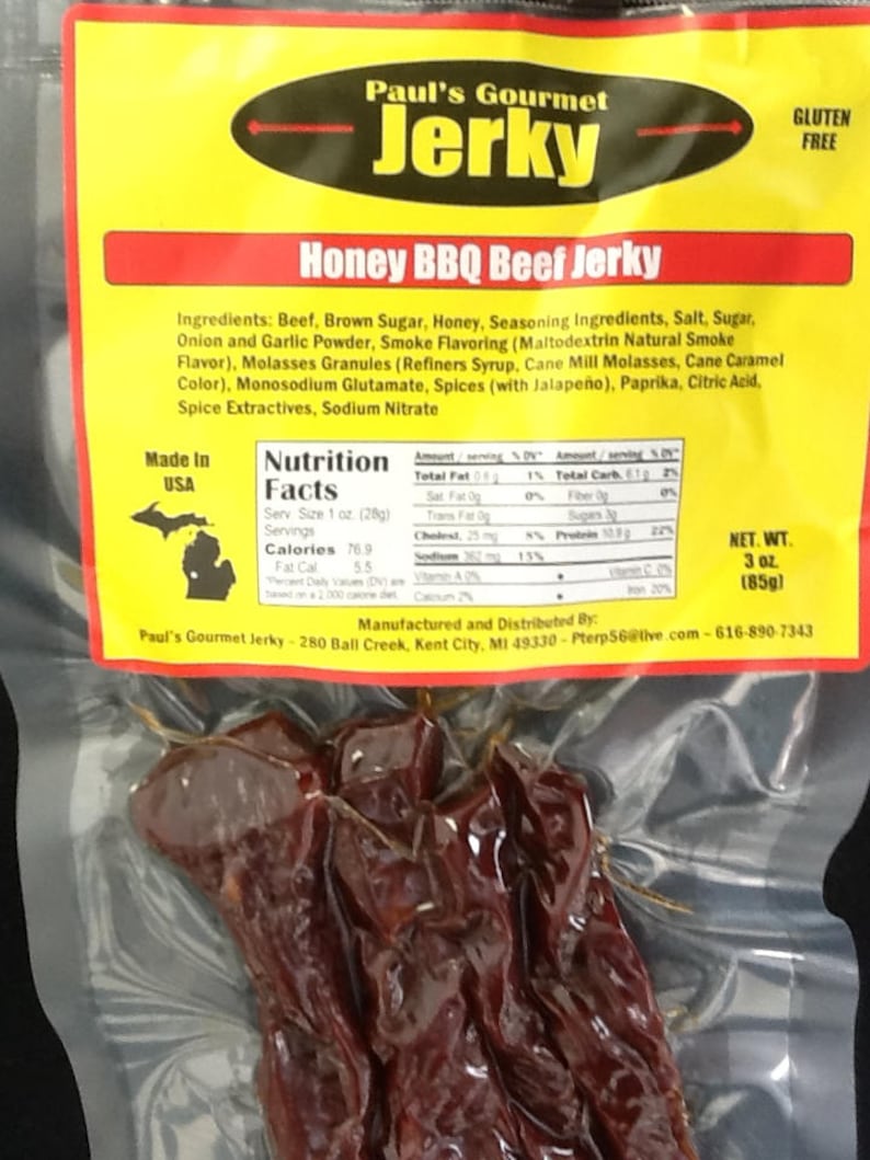 Honey BBQ Gourmet Jerky 3oz Pkg Etsy