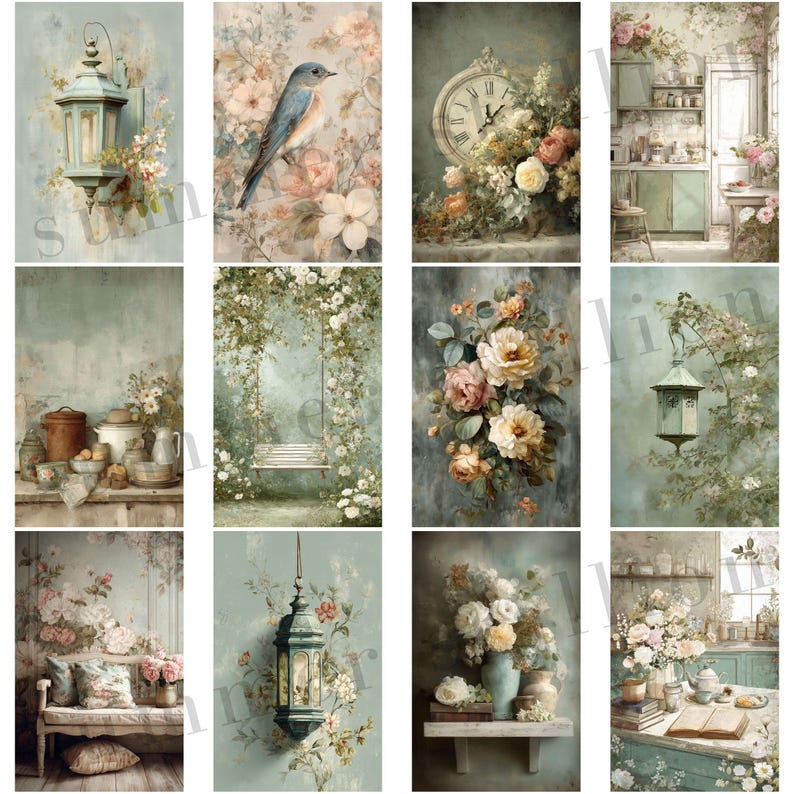 Shabby Chic Floral Junk Journal Pages Kit, Vintage Scrapbooking Pages ...