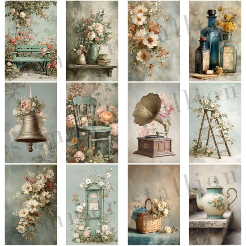 Shabby Chic Floral Junk Journal Pages Kit, Vintage Scrapbooking Pages ...