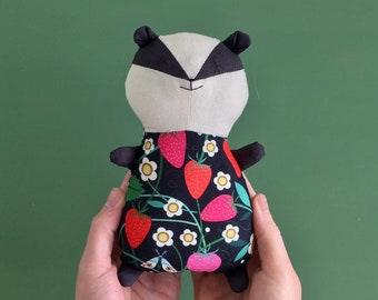 Handmade Baby Badger doll, Pip - With or Without Rattle - soft doll, baby gift, first birthday, baby shower, kids gift, woodland doll