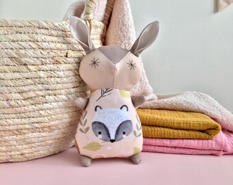 Handmade Baby Rabbit doll, Heather - with or without rattle - soft toy, baby toy, new mum, fabric doll, nursery, baby shower