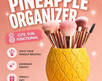 Organizador de piña invertida / Soporte para brochas de maquillaje / Almacenamiento para tocador / Decoración de baño adorable / Idea de regalo tropical