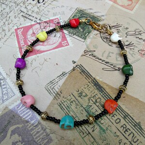 Mini skull anklet,seed bead anklet,dyed howlite beaded anklet