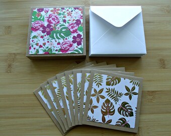 Gold Leaf Note Cards: Handmade Kraft Paper Cards with Envelopes