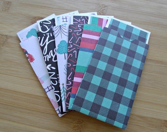 Cute&cozy Christmas:Set of 6 Christmas slimline cards with pocket envelopes,variety holiday card set