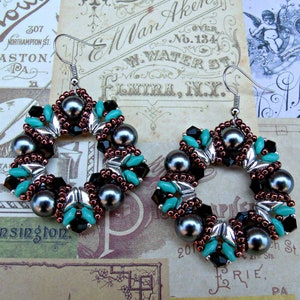 Pentagon:Gemduo&superduo earrings,glass pearls and seed beads dangle beadwork earrings