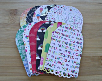 Rainbow splash:Set of 12 extra large gift tags,die-cuts,oval,scalloped,variety all purpose tags