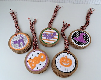Halloween gift tags,variety gift tags,set of 8,kraft cardstock,round tags,sticker tags,5 options for u to choose