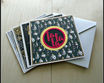 Bright night:Set of 4 Christmas cards with envelopes,6''x 6''variety seasonal cards