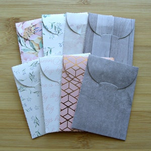 Samantha rose : lot de 8 mini enveloppes de poche, enveloppes en papier cartonné à imprimés variés, enveloppes découpées avec des cartes de correspondance plates
