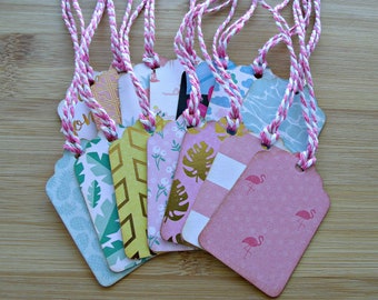 Tropicana:Set of 14 variety small gift tags,beach,summer,all purpose hanging tags with twine