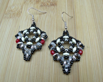 Orecchini super duo, orecchini di forma irregolare, orecchini di perline di perle e cristalli