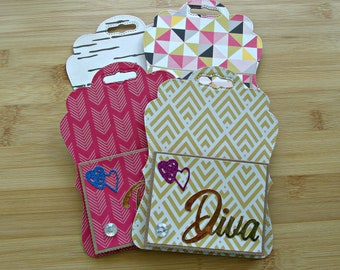 My story:Set of 4 Xtra large gift tags with loaded pockets,all purpose variety die-cut pocket tags