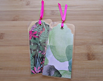 Floral paradise 2:Laminated bookmarks set of 2,printed cardstock bookmarks with ribbon,gift for readers