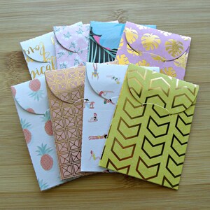 Tropicana : lot de 8 mini enveloppes de poche, enveloppes en papier cartonné à imprimés variés, enveloppes découpées avec des cartes de correspondance plates