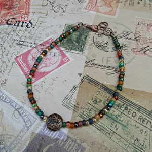 Copper butterfly beaded anklet,czech glass seed bead anklet
