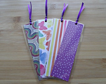 Rainbow splash:Set of 4 laminated bookmarks,variety printed cardstock bookmarks with ribbon,gift for readers