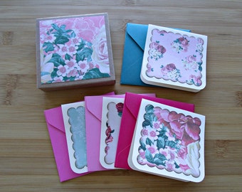 Cartes de correspondance florales : lot de 8 mini cartes roses avec enveloppes
