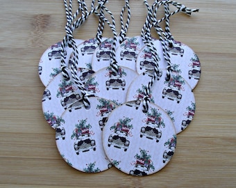 Home for Christmas:Holiday gift tags,round tags,set of 10,handmade seasonal gift tags