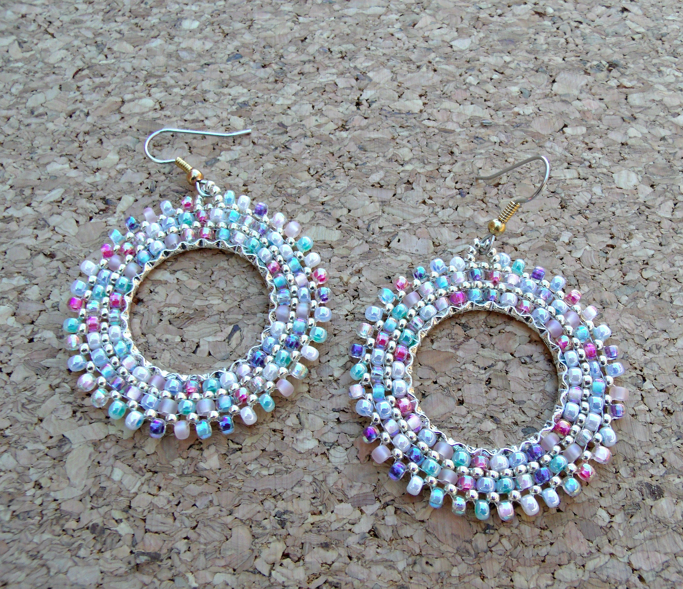 Silver Seed Bead Hoop Earrings