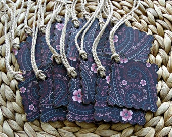Floral Scalloped Gift Tags: Blue & Pink, Set of 15