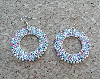 Spring flowers:Circular brick stitch earrings,miyuki seed bead hoop earrings