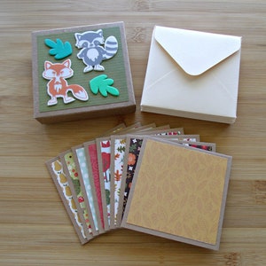 Woodland forest friends:Set of 8 variety all purpose note cards,3&#39;&#39;x 3&#39;&#39;mini boxed cards with envelopes