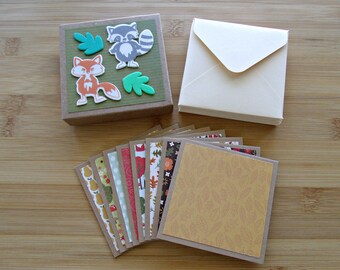 Woodland forest friends:Set of 8 variety all purpose note cards,3''x 3''mini boxed cards with envelopes